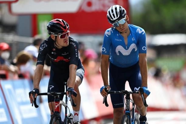 Pavel Sivakov of Russia and Team INEOS Grenadiers and Carlos Verona Quintanilla of Spain and Movistar Team cross the finishing line during the 76th...
