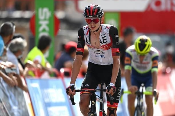 Joseph Lloyd Dombrowski of United States and UAE Team Emirates crosses the finishing line during the 76th Tour of Spain 2021, Stage 15 a 197,5km km...
