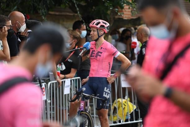 Magnus Cort Nielsen of Denmark and Team EF Education - Nippo speaks to the media press after the 76th Tour of Spain 2021, Stage 15 a 197,5km km stage...