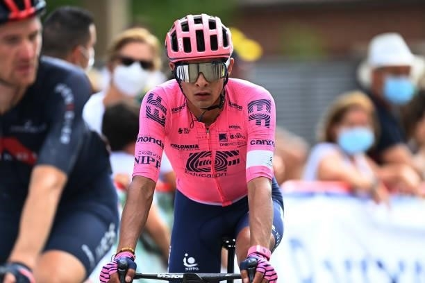 Diego Andres Camargo Pineda of Colombia and Team EF Education - Nippo crosses the finishing line during the 76th Tour of Spain 2021, Stage 15 a...
