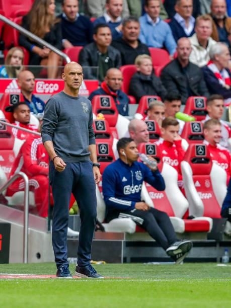 Trainer/coach Thomas Letsch of Vitesse during the Dutch Eredivisie match between Ajax and Vitesse at Johan Cruijff ArenA on August 29, 2021 in...