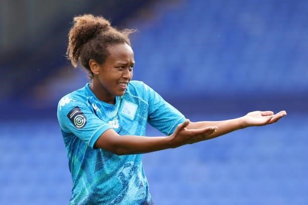 Atlanta Primus of London City Lionesses reacts during the Barclays FA Women's Championship match between Liverpool and London City Lionesses at...