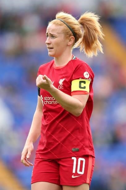 Rachel Furness of Liverpool gestures during the Barclays FA Women's Championship match between Liverpool and London City Lionesses at Prenton Park on...