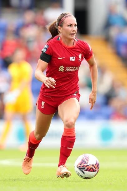 Leighanne Robe of Liverpool runs with the ball during the Barclays FA Women's Championship match between Liverpool and London City Lionesses at...