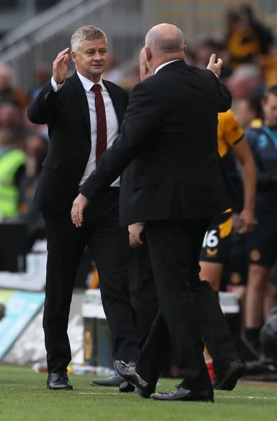 Manager Ole Gunnar Solskjaer of Manchester United celebrates after the Premier League match between Wolverhampton Wanderers and Manchester United at...