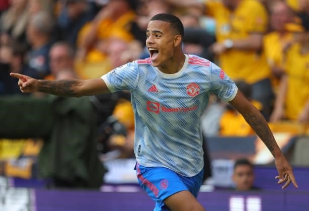 Mason Greenwood of Manchester United celebrates after scoring the winning goal during the Premier League match between Wolverhampton Wanderers and...