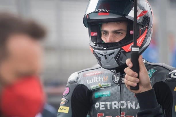Xavi Vierge of Spain and Petronas Sprinta Racing prepares to start on the grid during the Moto2 race during the MotoGP of Great Britain - Race at...
