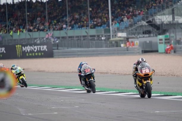 Sam Lowes of Great Britain and Elf Marc VDS Racing Team leads the field during the Moto2 race during the MotoGP of Great Britain - Race at...