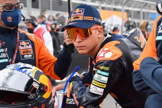 Raul Fernandez of Spain and Red Bull KTM Ajo prepares to start on the grid during the Moto2 race during the MotoGP of Great Britain - Race at...