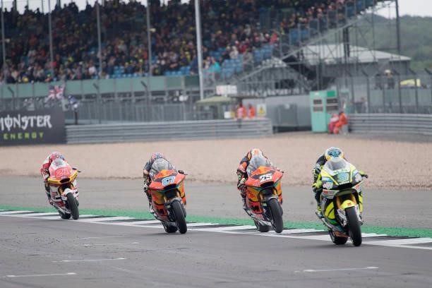 Jorge Navarro of Spain and MB Conveyors Speed Up leads the field during the Moto2 race during the MotoGP of Great Britain - Race at Silverstone...