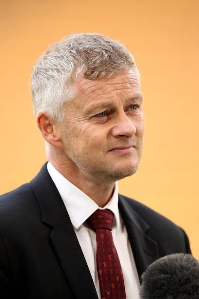 Ole Gunnar Solskjaer, Manager of Manchester United looks on following the Premier League match between Wolverhampton Wanderers and Manchester United...