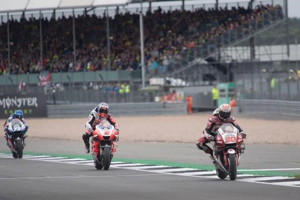 Takaaki Nakagami of Japan and LCR Honda Idemitsu leads the field during the MotoGP race during the MotoGP of Great Britain - Race at Silverstone...