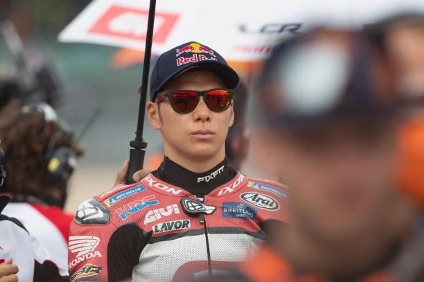 Takaaki Nakagami of Japan and LCR Honda Idemitsu prepares to start on the grid during the MotoGP race during the MotoGP of Great Britain - Race at...