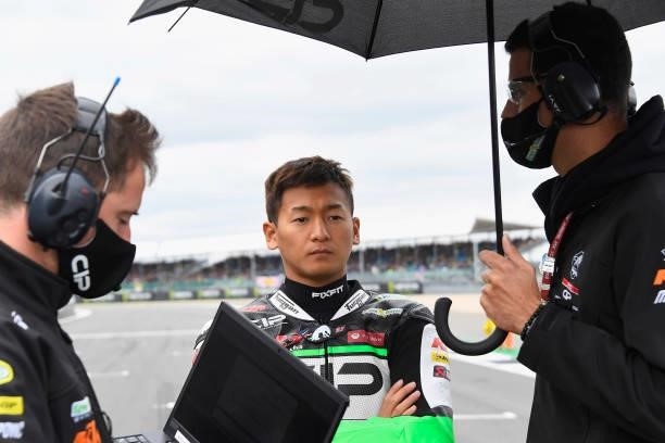 Kaito Toba of Japan and CIP Green Power prepares to start on the grid during the Moto3 race during the MotoGP of Great Britain - Race at Silverstone...