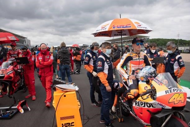 Pol Espargaro of Spain and Repsol Honda Team prepares to start on the grid during the MotoGP race during the MotoGP of Great Britain - Race at...