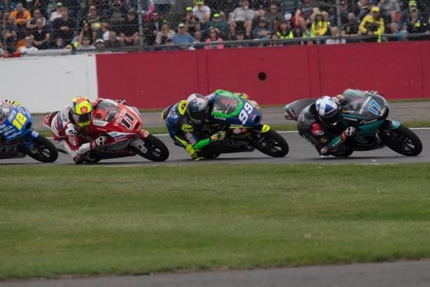 John McPhee of Great Britain and Petronas Sprinta Racing leads the field during the Moto3 race during the MotoGP of Great Britain - Race at...