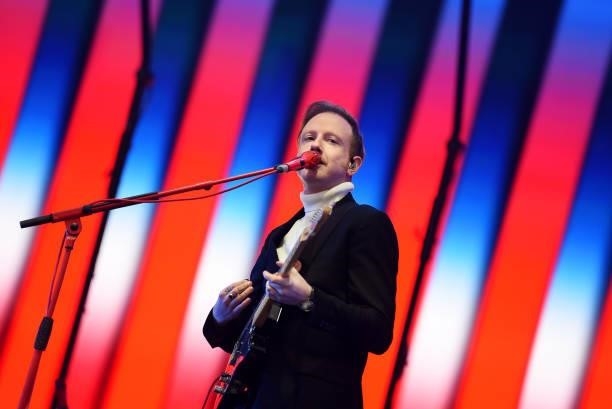 Alex Trimble of Two Door Cinema Club performs on Day 3 of Leeds Festival 2021 at Bramham Park on August 29, 2021 in Leeds, England.