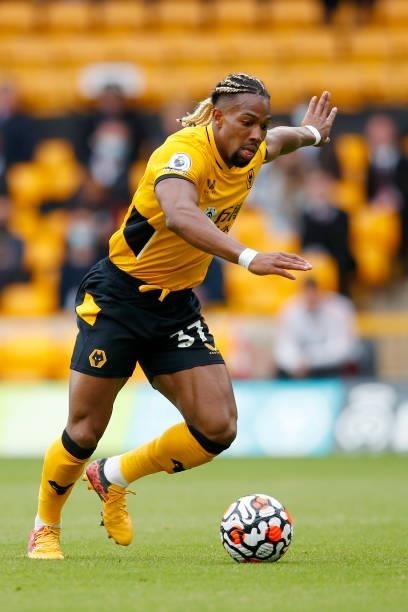 Adama Traore of Wolverhampton Wanderers controls the ball during the Premier League match between Wolverhampton Wanderers and Manchester United at...