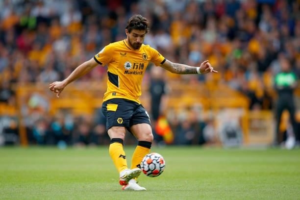 Ruben Neves of Wolverhampton Wanderers shoots at goal during the Premier League match between Wolverhampton Wanderers and Manchester United at...