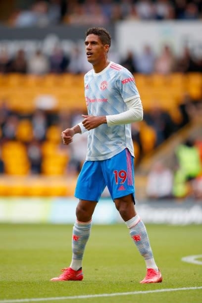Raphael Varane of Manchester United looks on during the Premier League match between Wolverhampton Wanderers and Manchester United at Molineux on...