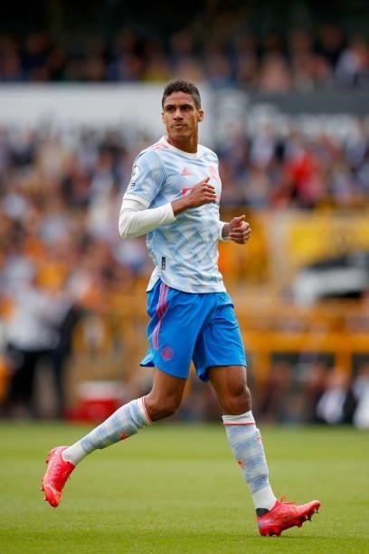 Raphael Varane of Manchester United looks on during the Premier League match between Wolverhampton Wanderers and Manchester United at Molineux on...