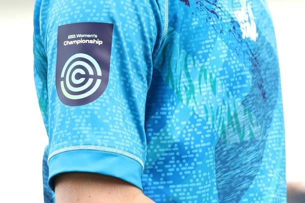 Detailed view of The FA Women's Championship sleeve badge is seen on the shirt of a London City Lionesses player during the Barclays FA Women's...