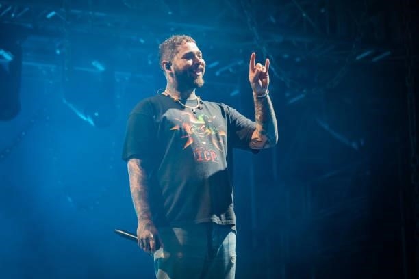 Post Malone performs on the main stage during Leeds Festival 2021 at Bramham Park on August 29, 2021 in Leeds, England.
