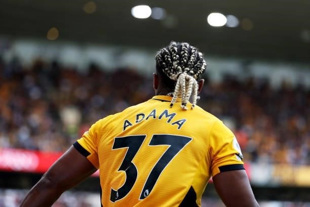 Adama Traore of Wolverhampton Wanderers looks on during the Premier League match between Wolverhampton Wanderers and Manchester United at Molineux on...