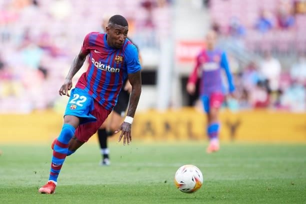 Emerson Royal of FC Barcelona runs after the ball during the La Liga Santander match between FC Barcelona and Getafe CF at Camp Nou on August 29,...