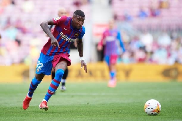 Emerson Royal of FC Barcelona runs after the ball during the La Liga Santander match between FC Barcelona and Getafe CF at Camp Nou on August 29,...