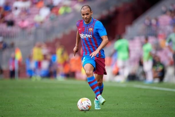 Martin Braithwaite of FC Barcelona runs with the ball during the La Liga Santander match between FC Barcelona and Getafe CF at Camp Nou on August 29,...