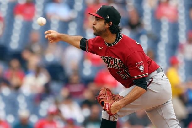 Noe Ramirez of the Arizona Diamondbacks in action against the Philadelphia Phillies during a game at Citizens Bank Park on August 29, 2021 in...