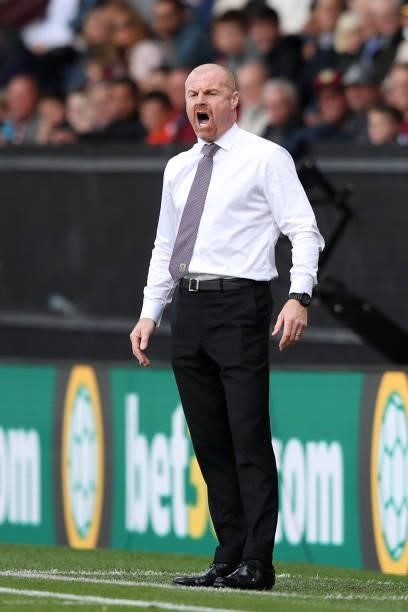 Sean Dyche, Manager of Burnley during the Premier League match between Burnley and Leeds United at Turf Moor on August 29, 2021 in Burnley, England.