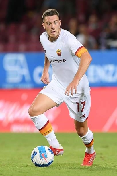 Jordan Veretout of AS Roma during the Serie A match between US Salernitana and AS Roma at Stadio Arechi on August 29, 2021 in Salerno, Italy.