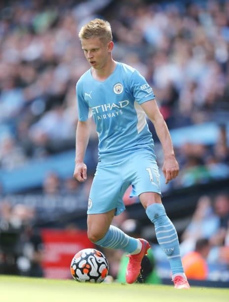 Oleksandr Zinchenko of Manchester City during the Premier League match between Manchester City and Arsenal at Etihad Stadium on August 28, 2021 in...