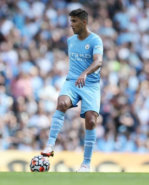 Rodri of Manchester Cityduring the Premier League match between Manchester City and Arsenal at Etihad Stadium on August 28, 2021 in Manchester,...