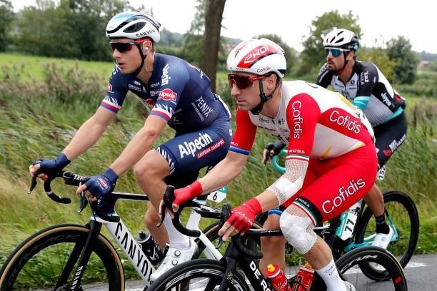Petr Vakoc of Czech Republic and Team Alpecin-Fenix and Elia Viviani of Italy and Team Cofidis compete during the 17th Benelux Tour 2021, Stage 1 a...
