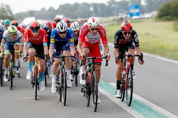 Christophe Laporte of France and Team Cofidis and Tosh Van Der Sande of Belgium and Team Lotto Soudal compete during the 17th Benelux Tour 2021,...