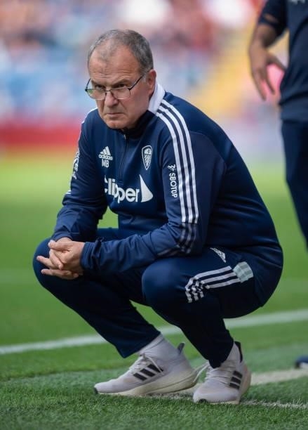 Leeds United manager Marcelo Bielsa during the Premier League match between Burnley and Leeds United at Turf Moor on August 29, 2021 in Burnley,...