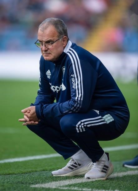 Leeds United manager Marcelo Bielsa during the Premier League match between Burnley and Leeds United at Turf Moor on August 29, 2021 in Burnley,...