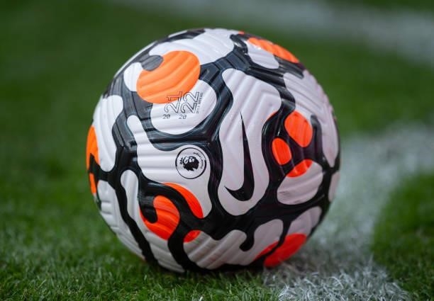 The official Premier League 2021/2022 Nike Aerowsculpt match ball during the Premier League match between Burnley and Leeds United at Turf Moor on...