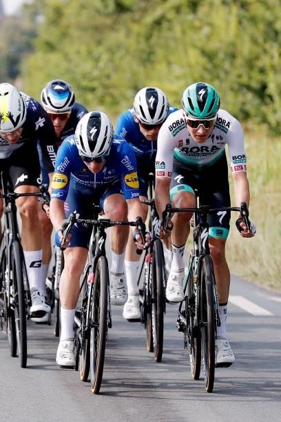 Remco Evenepoel of Belgium and Team Deceuninck - Quick-Step and Wilco Kelderman of Netherlands and Team Bora - Hansgrohe compete during the 17th...
