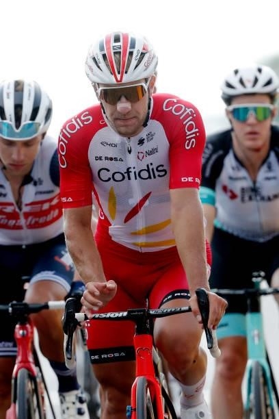 Emmanuel Morin of France and Team Cofidis crosses the finishing line during the 17th Benelux Tour 2021, Stage 1 a 169,6km stage from Surhuisterveen...