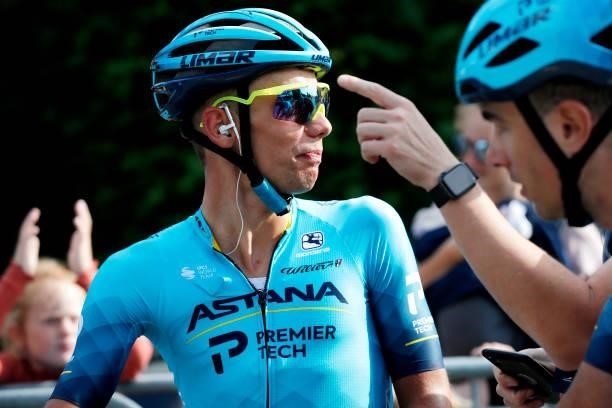 Matteo Sobrero of Italy and Team Astana – Premier Tech reacts after crosses the finishing line during the 17th Benelux Tour 2021, Stage 1 a 169,6km...