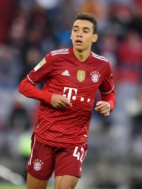 Jamal Musiala of Bayern Muenchen during the Bundesliga match between FC Bayern München and Hertha BSC at Allianz Arena on August 28, 2021 in Munich,...