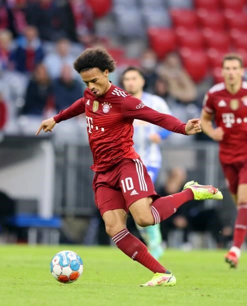 Leroy Sane of Bayern Muenchen during the Bundesliga match between FC Bayern München and Hertha BSC at Allianz Arena on August 28, 2021 in Munich,...