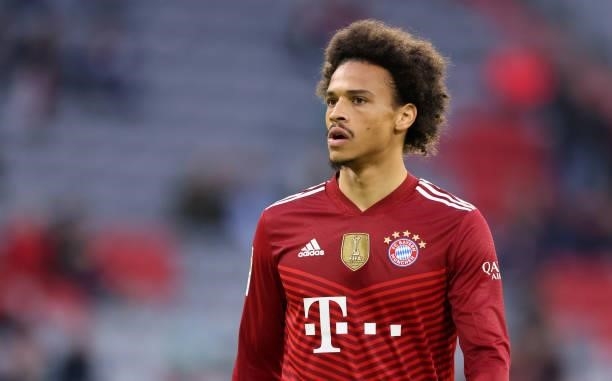 Leroy Sane of Bayern Muenchen reacts during the Bundesliga match between FC Bayern München and Hertha BSC at Allianz Arena on August 28, 2021 in...