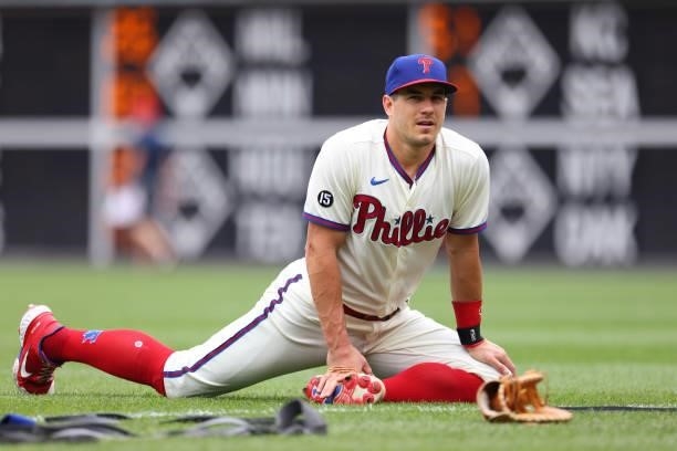 Realmuto of the Philadelphia Phillies works out before a game against the Arizona Diamondbacks at Citizens Bank Park on August 29, 2021 in...