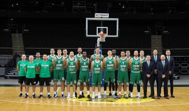 Players and Technical Staff poses for a team picture during the 2021/2022 Turkish Airlines EuroLeague Media Day of Zalgiris Kaunas at Zalgirio Arena...