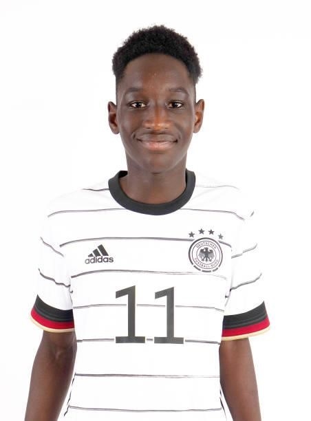 Jean Paul Ndiaye poses during the Germany U16 team presentation on August 31, 2021 in Inzell, Germany.